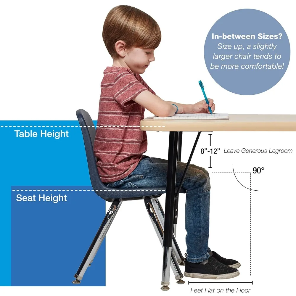 Escola Cadeira Stack, Assento Estudante, Pernas aço cromado, Nylon Swivel Glides, Cadeiras empilháveis, 16"