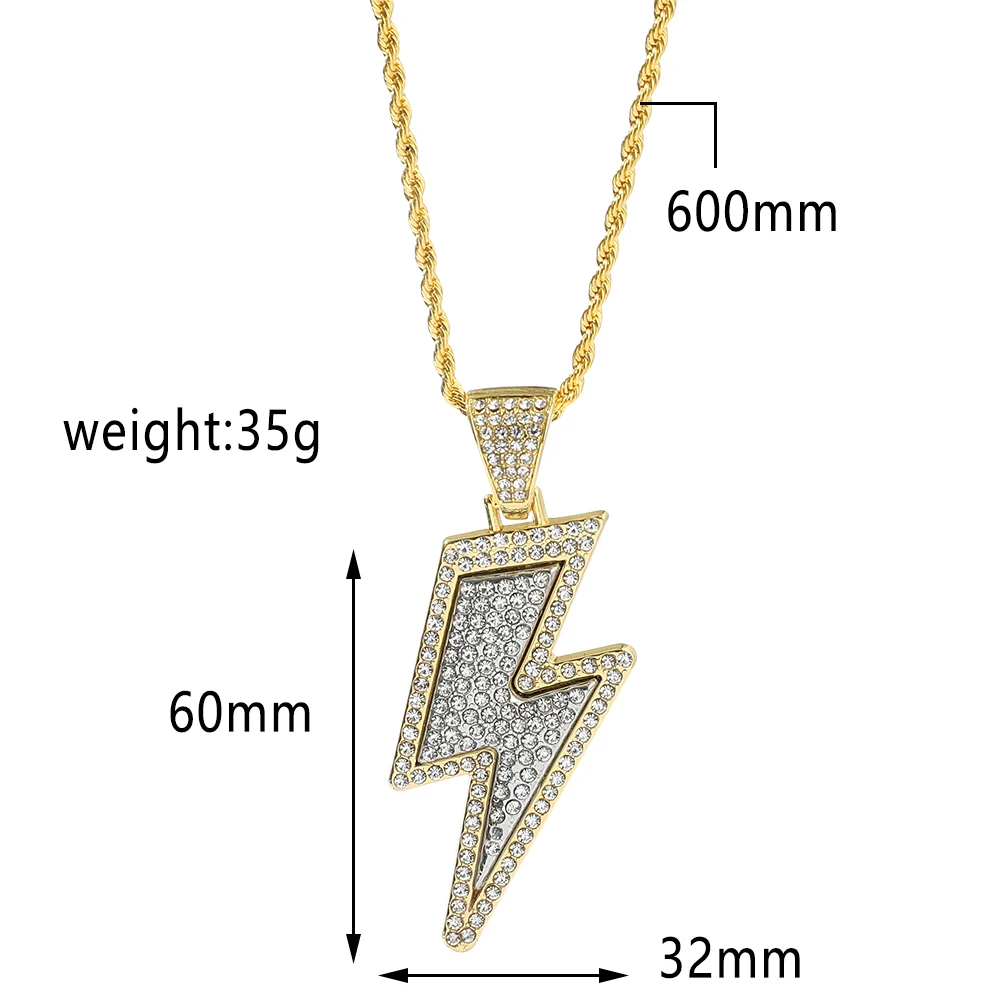 2024 New Hip Hop High-end Shining Lightning Rhinestone Pendant Necklace Women’s Fashion Party Jewelry Gift