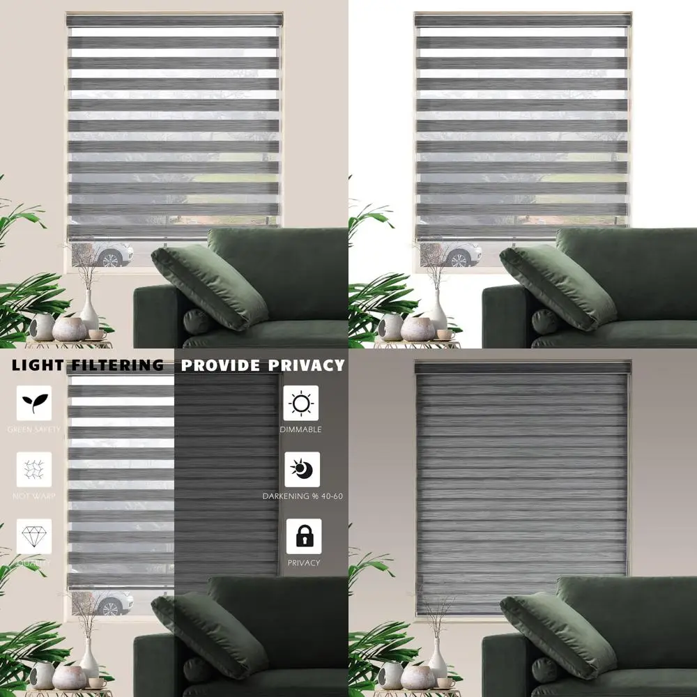 

Grey Zebra Patterned Dual-Layer Polyester Roller Shades, 37x72 Inches, for Privacy and Light Control