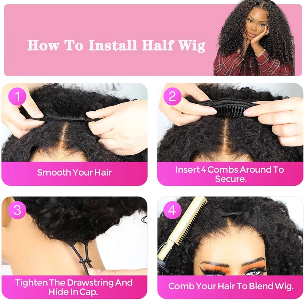 3 في واحد نصف الباروكات شعر الإنسان الشعر البشري متعدد فراق شعر مستعار مجعد غريب مجعد كامل آلة صنع الباروكات شعر الإنسان الباروكات رخيصة على Cl #5