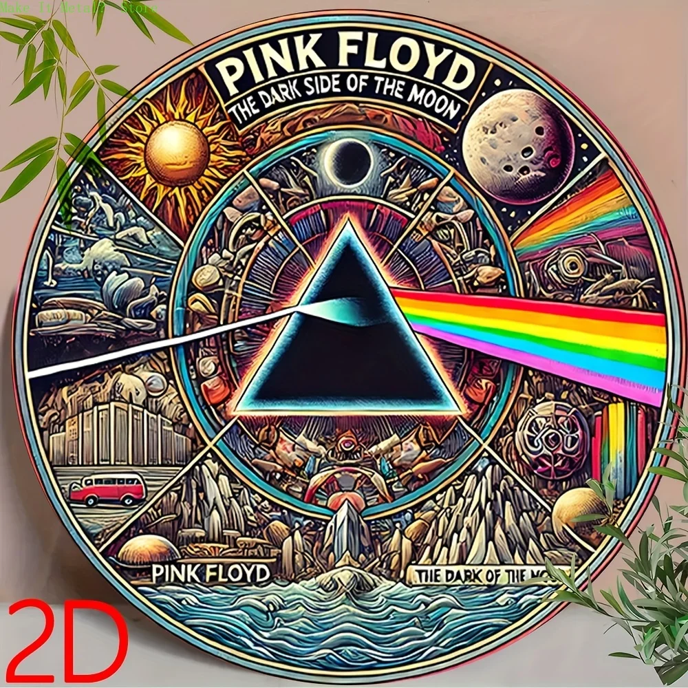 Placa Decorativa de Metal Vintage Pink Floyd The Dark Side Of The Moon, Redonda, Clássica, com Prisma de Arco-Íris, para Parede, Estilo Rock, Ru