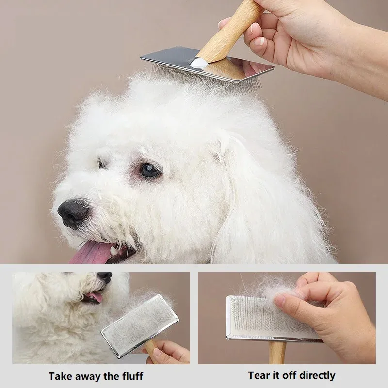 

Professional Deshedding Brush for Dogs Cats – Wooden Grooming Comb for Short Hair Pet Fur Removal