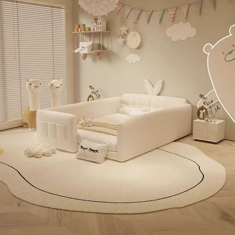 

Дизайнерская мягкая двуспальная кровать для девочек, современная роскошная кожаная напольная белая детская кровать с каркасом Queen Letto Bambini, мебель для спальни