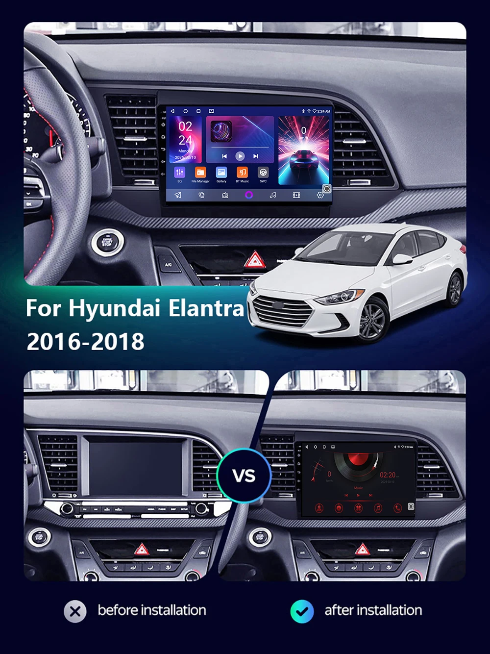 

Автомобильная электроника для Hyundai Elantra 2016 2017 2018 Android 15, авторадио, мультимедийный плеер, GPS Carplay, навигация, головные экраны