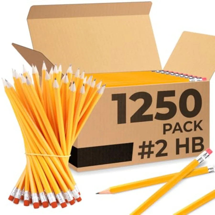 Pencils Bulk 1250 Pack Yellow Pencils Set Pre Sharpened #2 HB Back to School Supplies Easy Hold Grip With Top Erasers Bulk Set