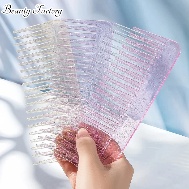 1 Piece Color Glitter Comb Plastic Hair Comb Transparent Fine Tooth Sequin Hair Comb Girls Hair Styling Detangling Gift