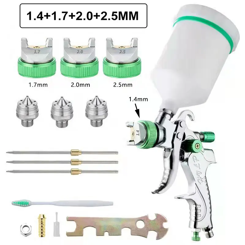 HVLP Professioneel Spuitpistool 1.4/1.7/2.0/2.5mm Stalen Mondstuk Zwaartekracht Spuitpistool Draagbare Autolak Spuitpistool DIY Spray Paint Kit