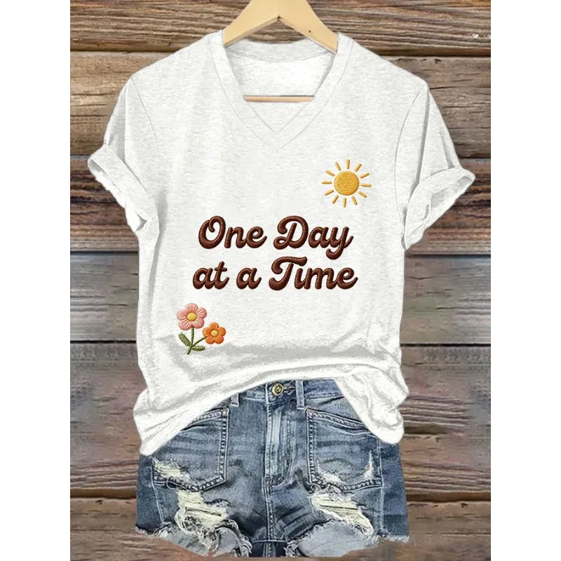 ilstile Women's Mental Health Print T-Shirts Short Sleeve  V Neck Female clothing Summer Black  Tops Casual Tees New Arrival