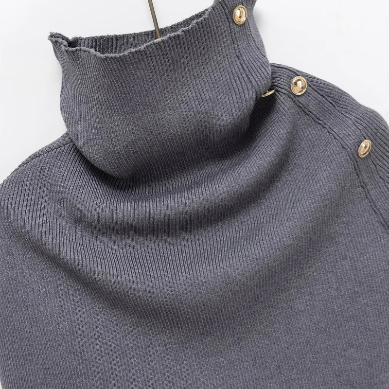 The New Autumn 2026 Collection Features A High-end Retro Niche Design Irregular High-neck Cape with Metal Buttons Slim Sweater
