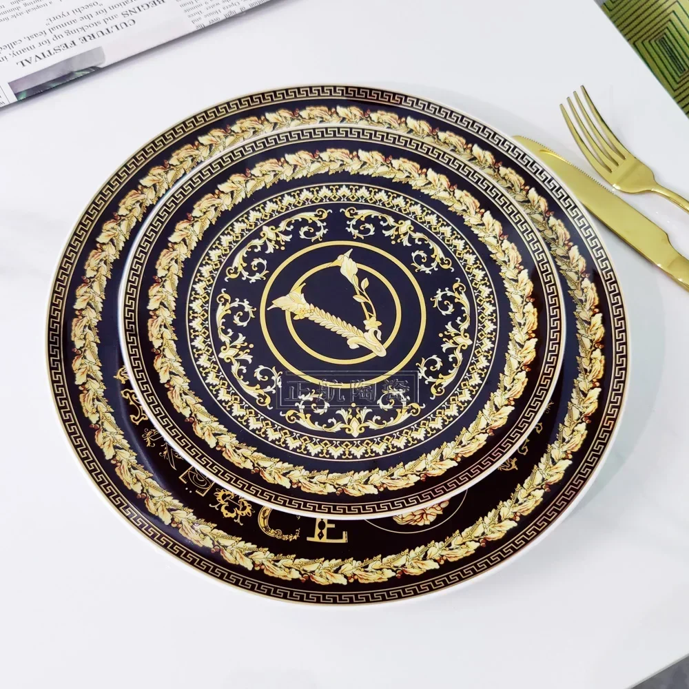 

Vintage Ceramic Dinner Plate 8 Inch 10 Inch Creative Bone China Western Steak Dessert Salah Plate Kitchen Party Gift Box Set