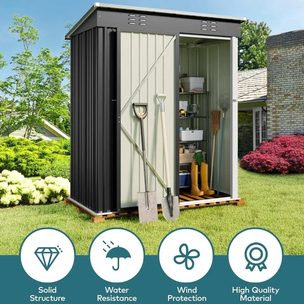 5 X 3 Outdoor Storage Shed with Single Lockable Door, Galvanized Metal Shed with Vent Suitable, Tiny House Storage Sheds Outdoor