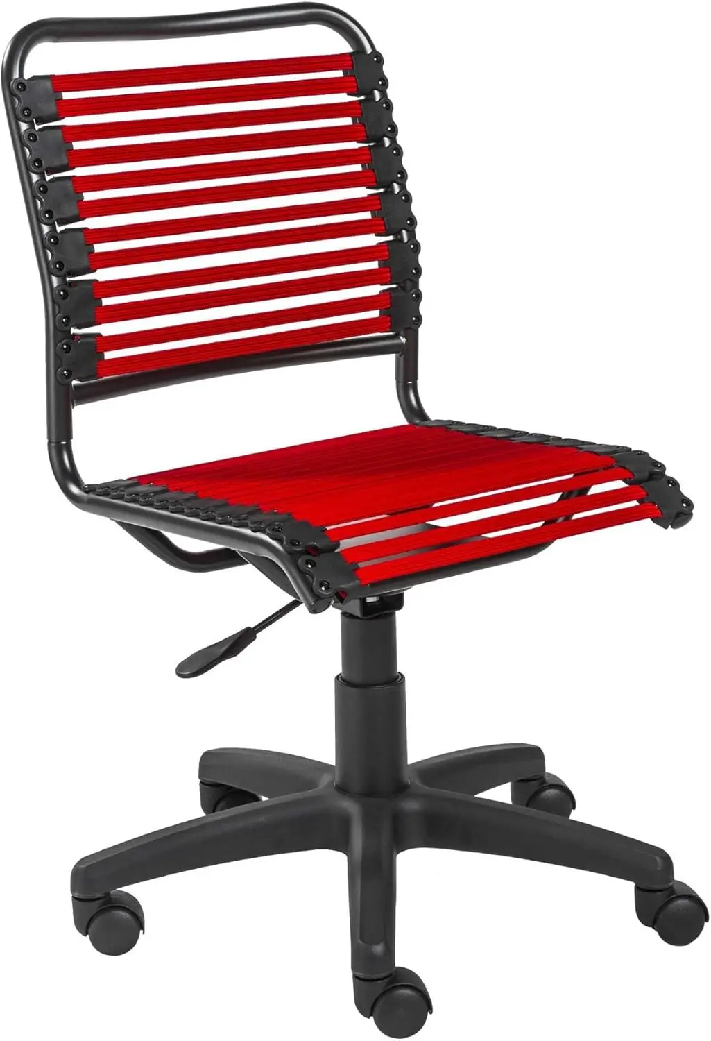 Red Flat Bungie Cord Low Back Rolling Office Chair