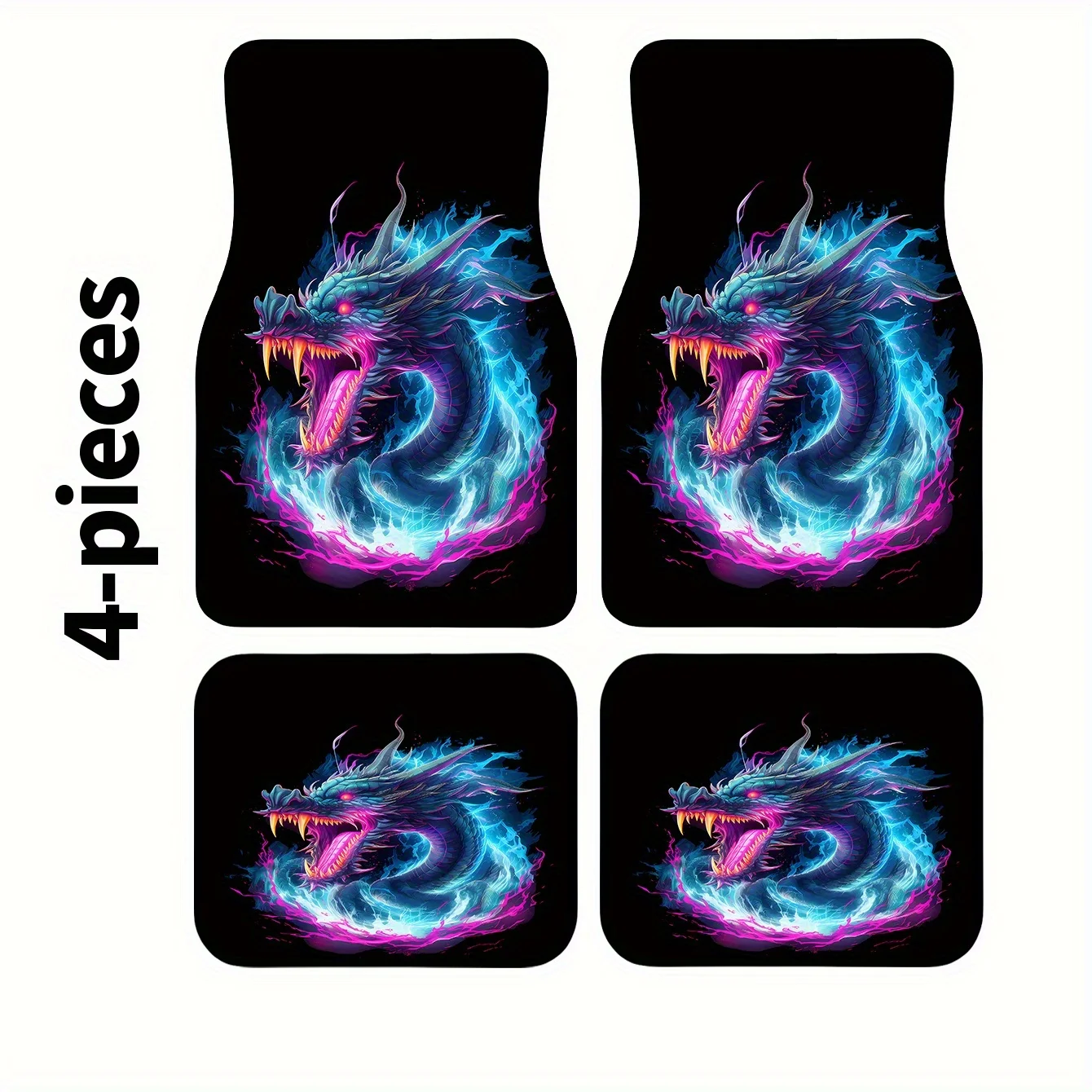 

4pcs Set Flame Dragon Printed Car Mats | Front And Rear Carpet, Fashionable And Simple Design, Easy To Install And Clean, Suitab