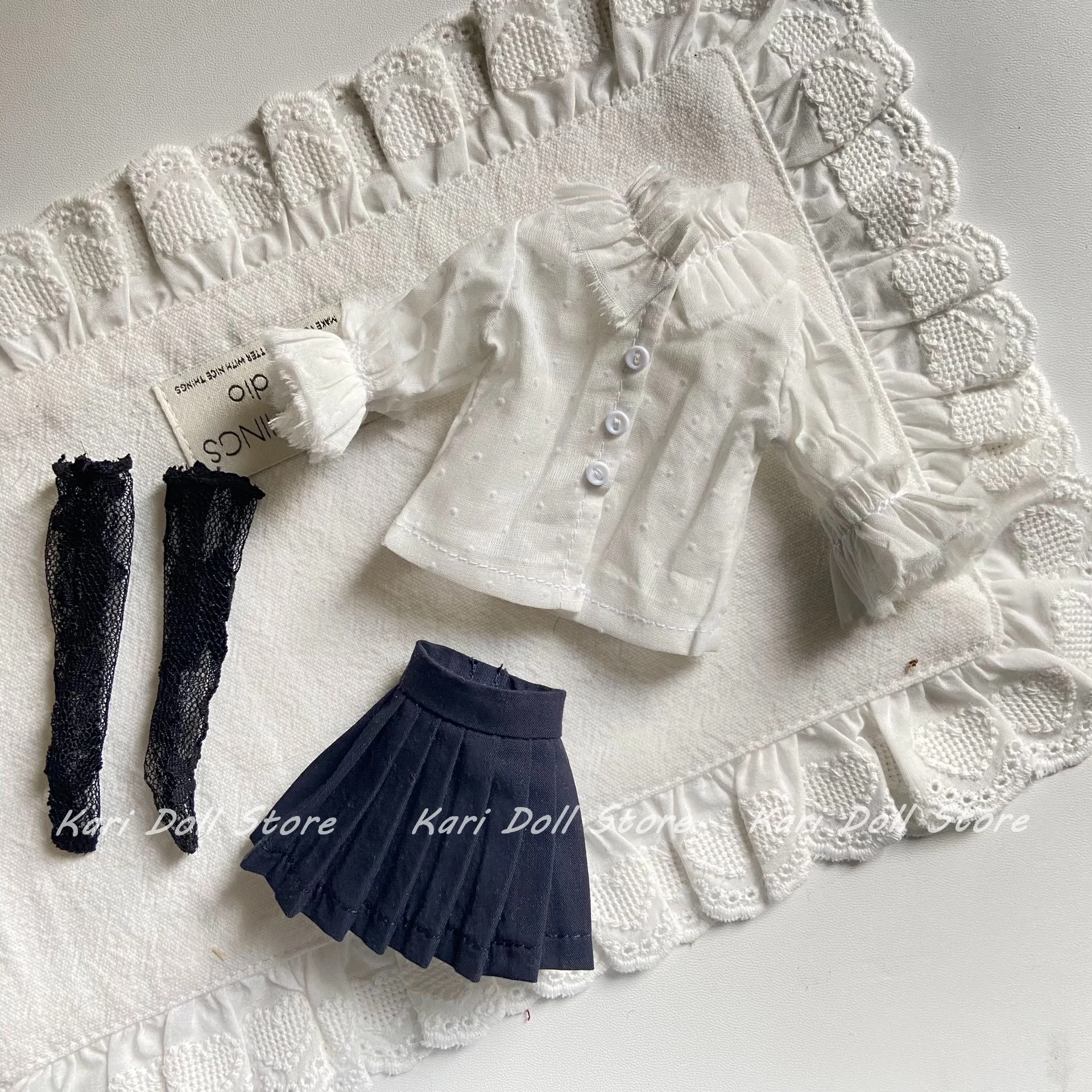 

2026 Kari Doll Clothes and skirts Elegant pleated navy blue skirt white turtleneck top lady suit for Landazz Landoudou Doll