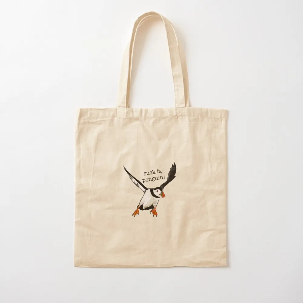 

Suck it penguin Tote Bag hand bags bag for beach handbag canvas shopping bag Canvas Tote