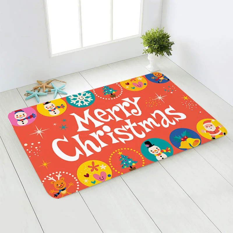 Christmas Doormat Merry Christmas Santa Claus Anti-Slip Door Mat Carpet Christmas Flannel Outdoor Living Room Floor Mat Rug