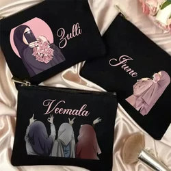 Personalized Girl Makeup Bag Travel Organizer Bag Muslim Girl Gift Custom Name Black Folding Large Capacity sister Wash Bag Gift