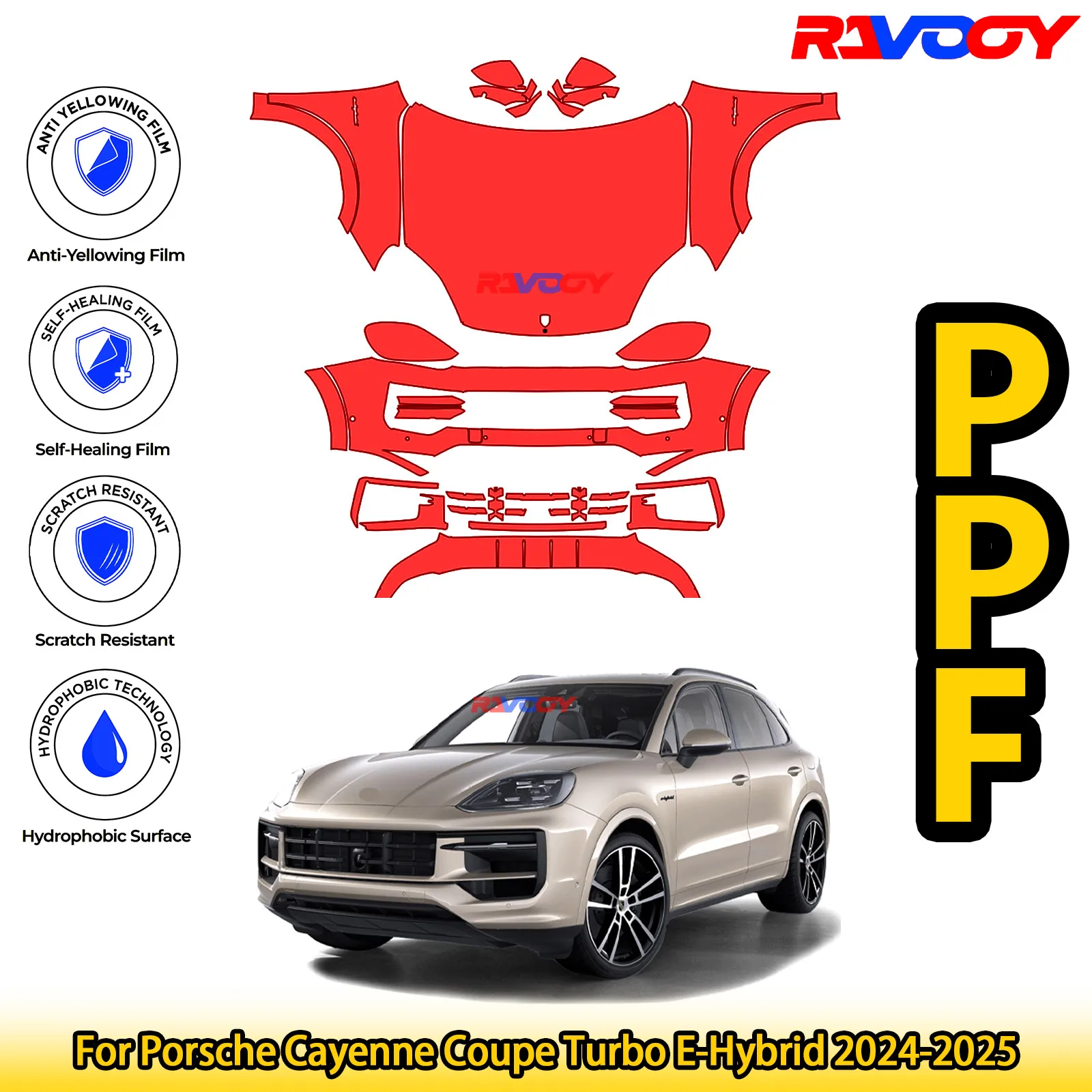 

For Porsche Cayenne Coupe Turbo E-Hybrid 2024-2025 Glossy Matte Black Precut front PPF Kit Paint Protection Film