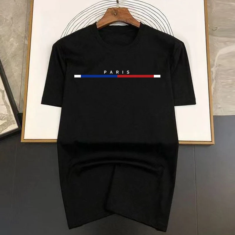 

Paris Letter Print Cotton Oversized Men Short Sleeve Casual T Shirt Woman Clothing Tops Summer Tees Fashion Streetwear