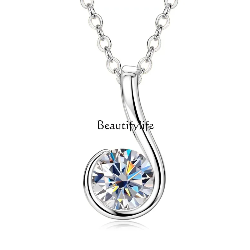 

6 character moissanite women's high sense versatile 925 silver pendant niche design music note collarbone chain