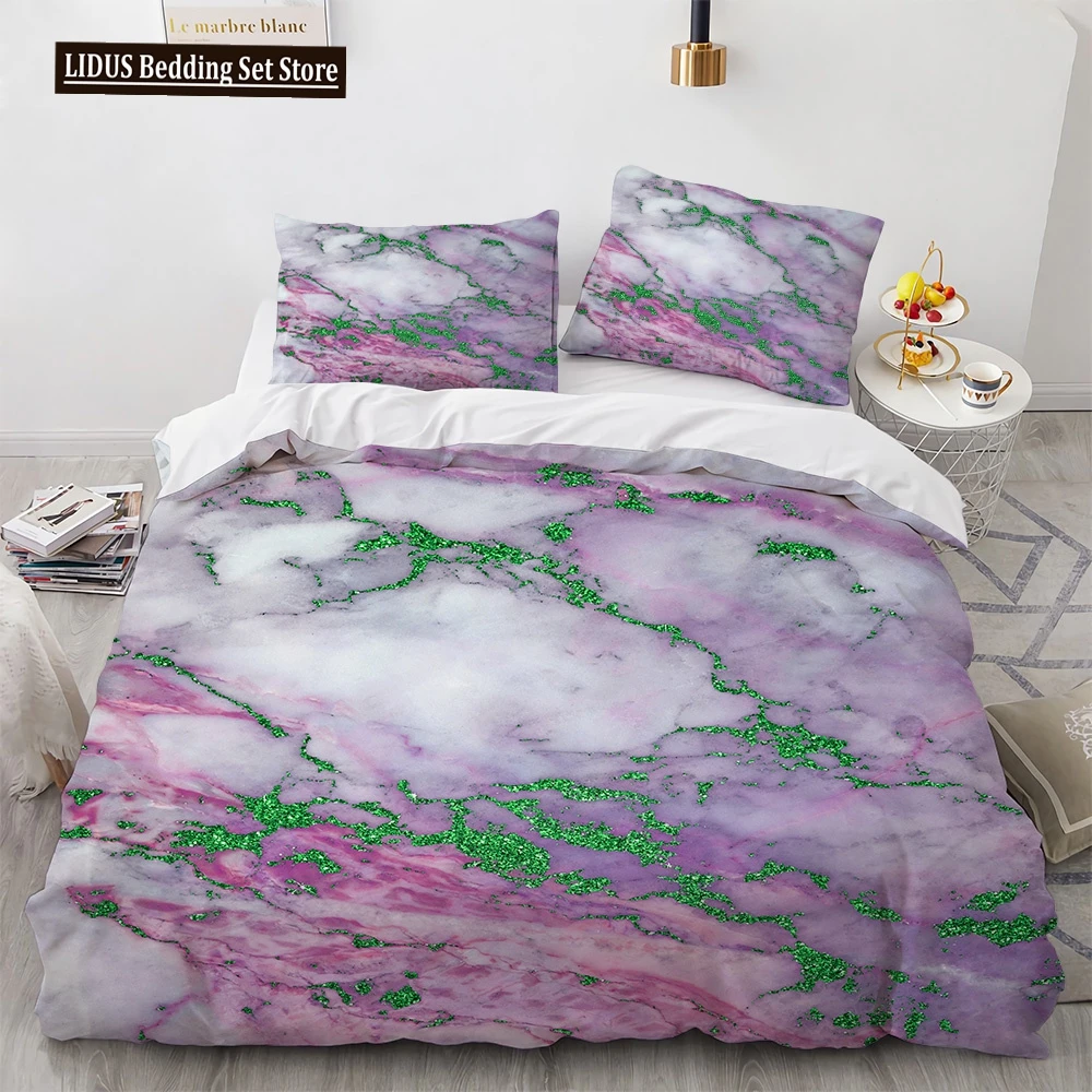 

Colourful Marble Bedding Set Purple And Green Marble Duvet Cover Set Men Teens Boy Modern Abstract Art Polyester Comforter Cover