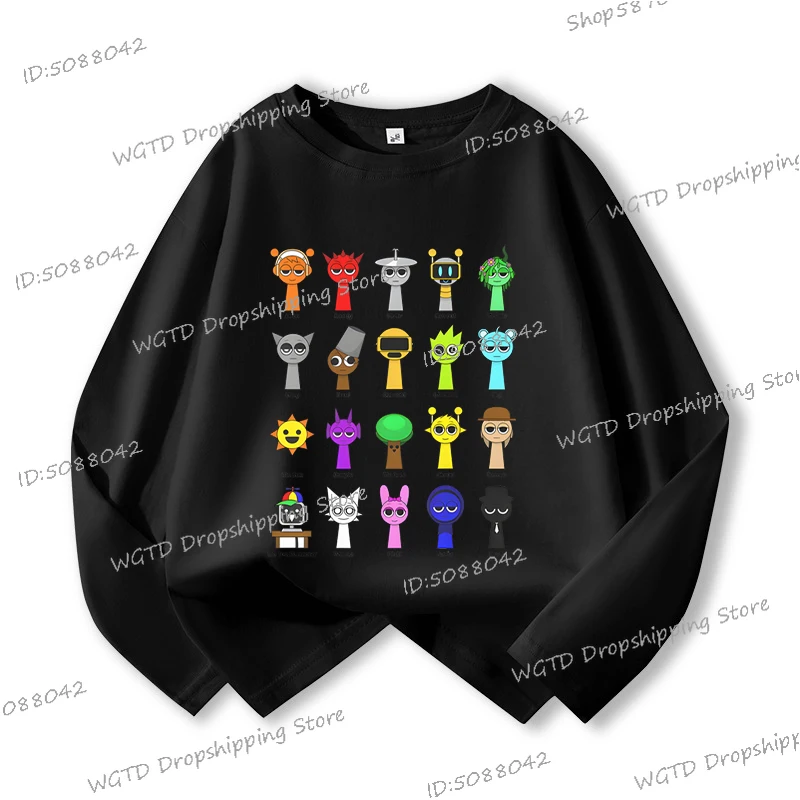 لطيف Sprunki تي شيرت الطباعة تيز ل 4-14 سن الطفل جديد طويل الأكمام الملابس القطنية لعبة الكرتون الشكل موضة طفل التي شيرت