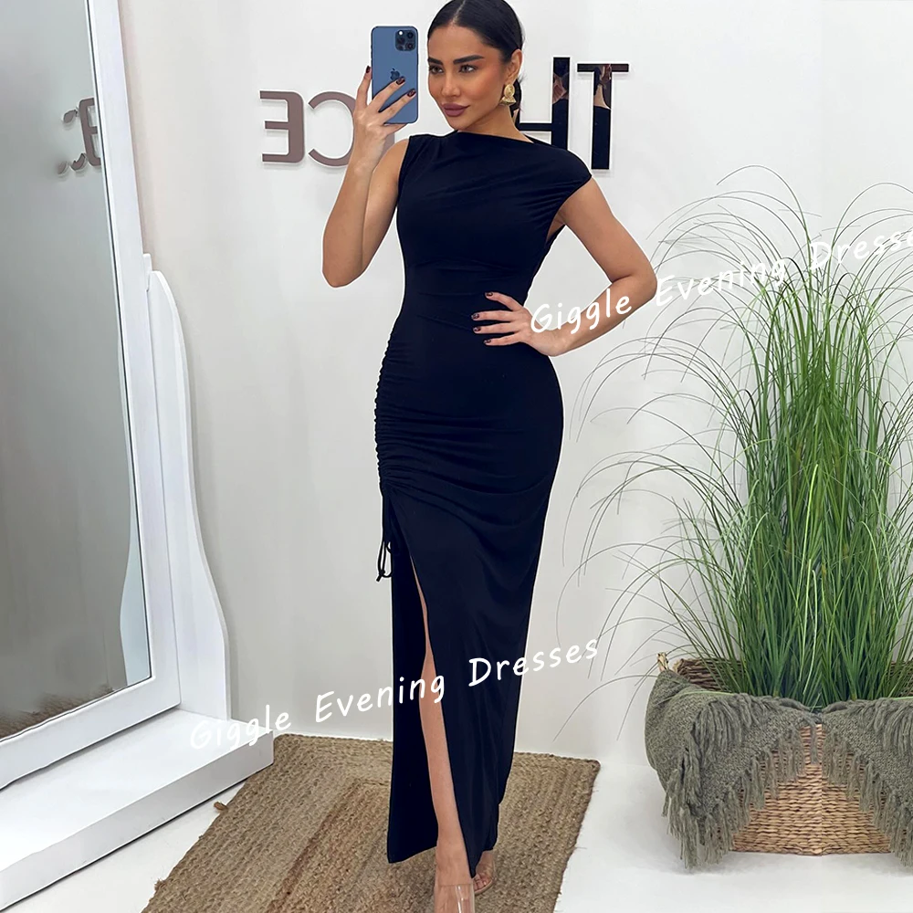 

O-Neck Sleeveless Pleating Prom Gown Saudi Arab Crepe Close-Fitting Ankle-Length Summer Elegant Ladies Evening Dresses 2024