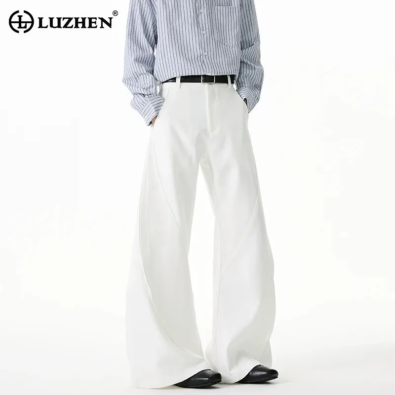 

LUZHEN 2025 New Fashion Solid Color Wide Leg Trousers Men's High Quality Stylish Handsome Elegant Casual Straight Pants JY3918
