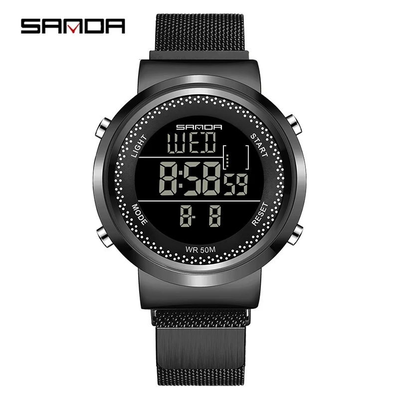 Sanda-reloj Digital multifuncional, pulsera electrónica con cierre magnético, correa de malla de acero, ideal para exteriores, negocios y parejas