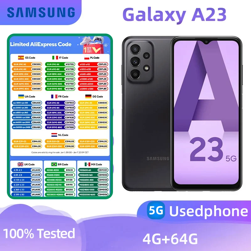 Samsung Galaxy A23 5g Smartphone Snapdragon 695 6.6-inches Screen 50MP Camera Android Original Used Phone