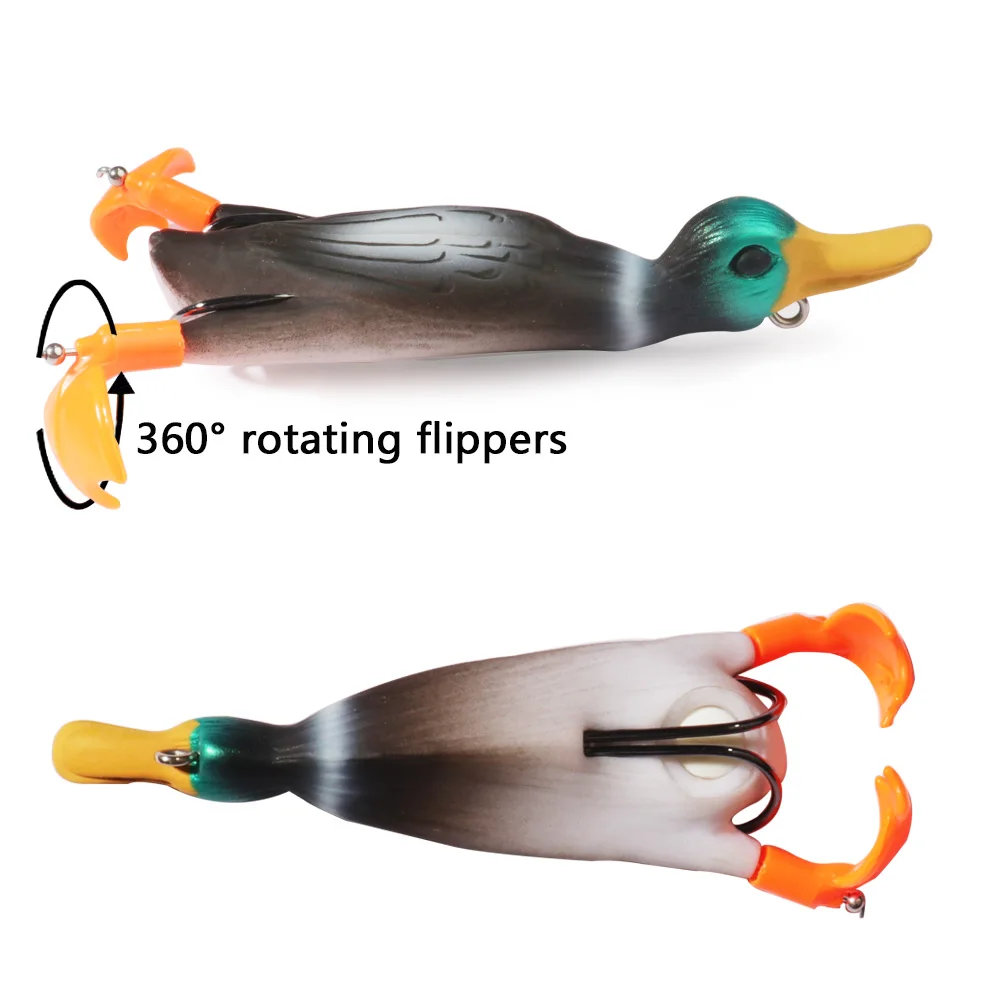 Soft Lure Duck Double Propeller Flipper Bird Rubber Frog Grappling
