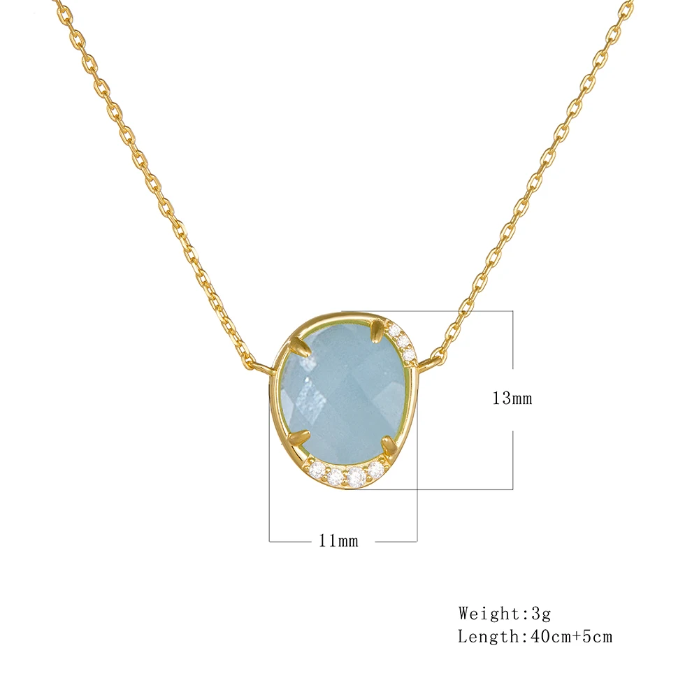 original design natural stone Aquamarine faced necklace for women fine necklace Sterling 925 silver jewelry wholesale - Image 6