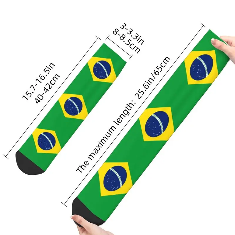 Grappige Bedrukte Braziliaanse Vlag Sokken Voor Mannen Vrouwen Rekbare Zomer Herfst Winter Crew Sokken