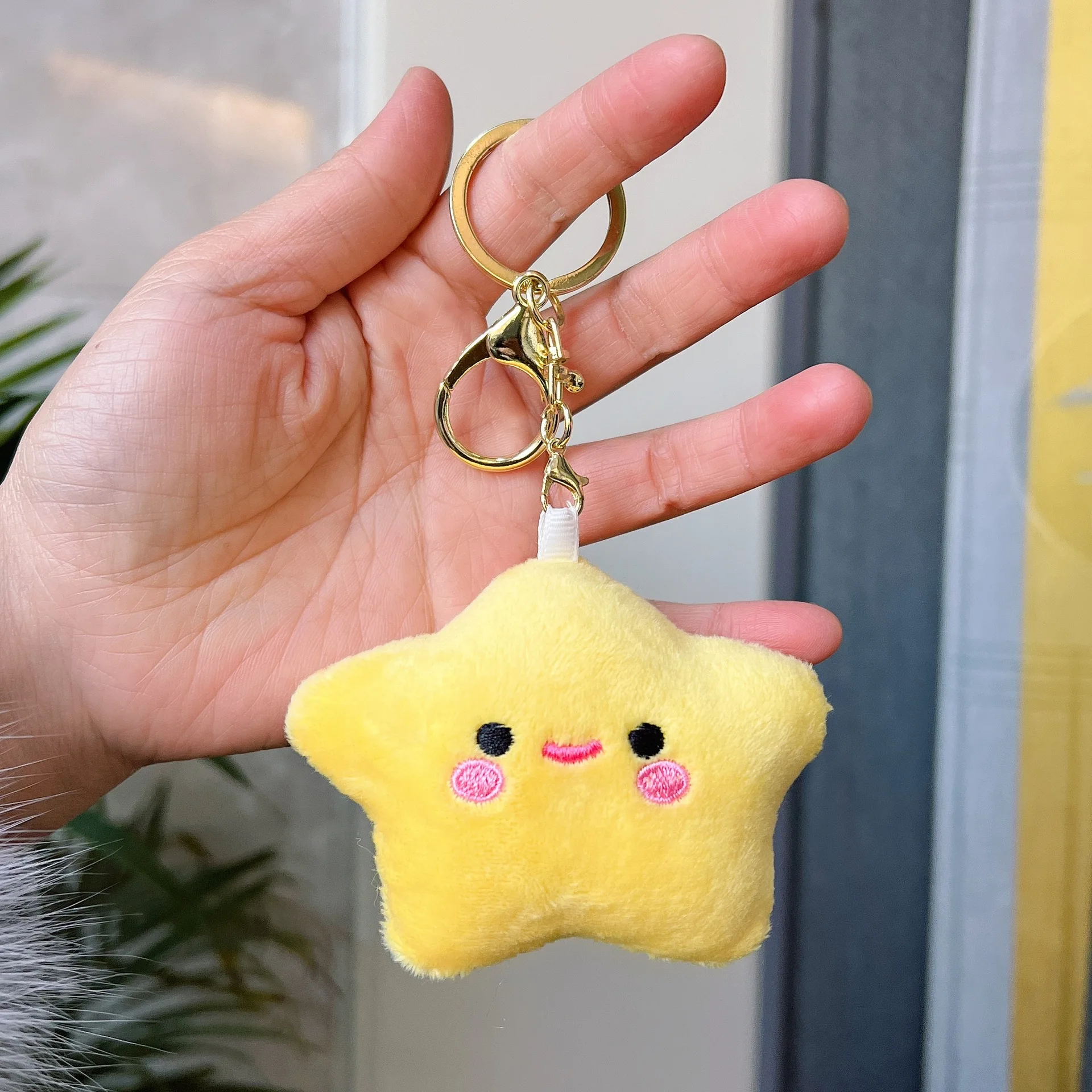 Porte-clés en peluche petite étoile créative, jouet pendentif beurre, sac d'école de string, vente en gros, Pta523, lot de 10 pièces