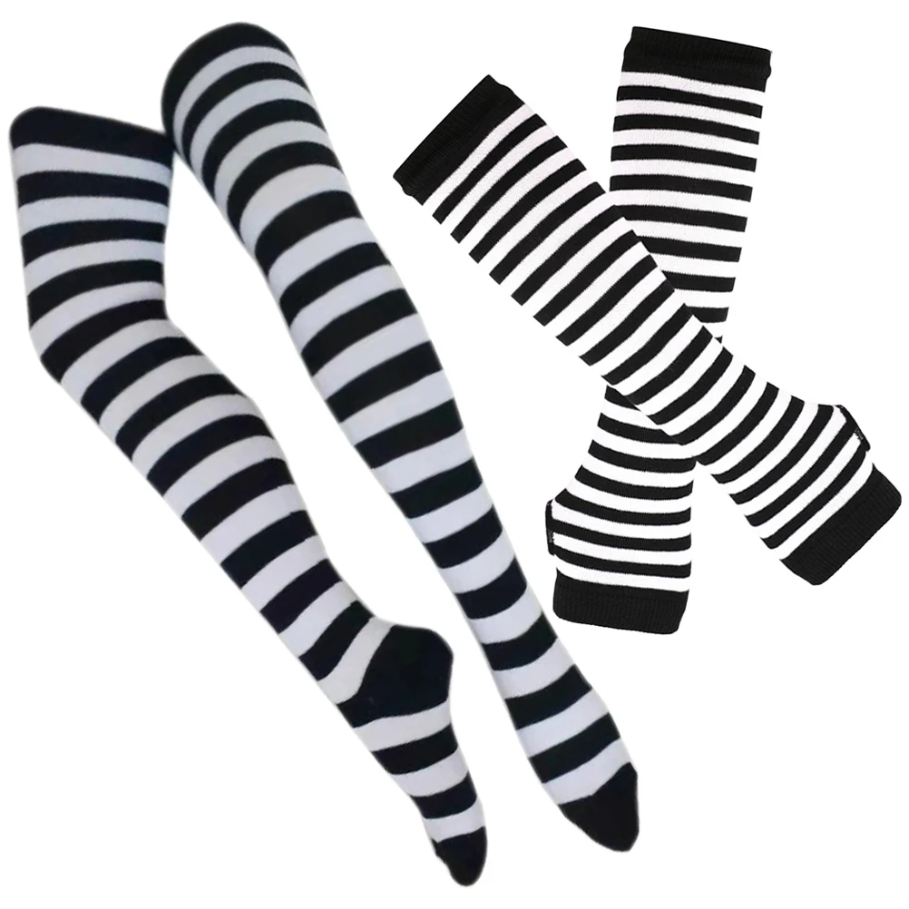 

Women Arm Warmers Long Socks Winter High Stockings Cute Polyester Spandex Covers Striped Thermal Sock Arm Sleeves Breathable