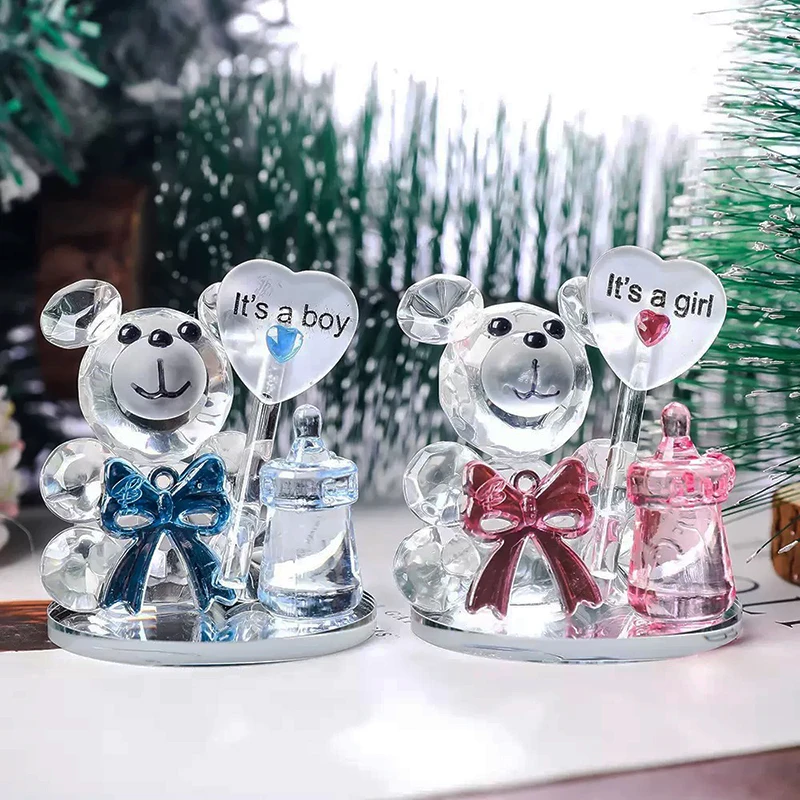 

12pcs/lot Crystal Bear Nipple Baby Shower Souvenirs Glass teddy bear statue Christening Party Favors Gifts Home Decoration