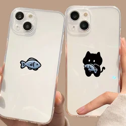 Funny Cartoon Cat Fish Couple Paired Phone Case For iPhone 16 15 14 11 12 13 Pro Max Plus Mini XS XR 7 8 SE Clear Cover Fundas