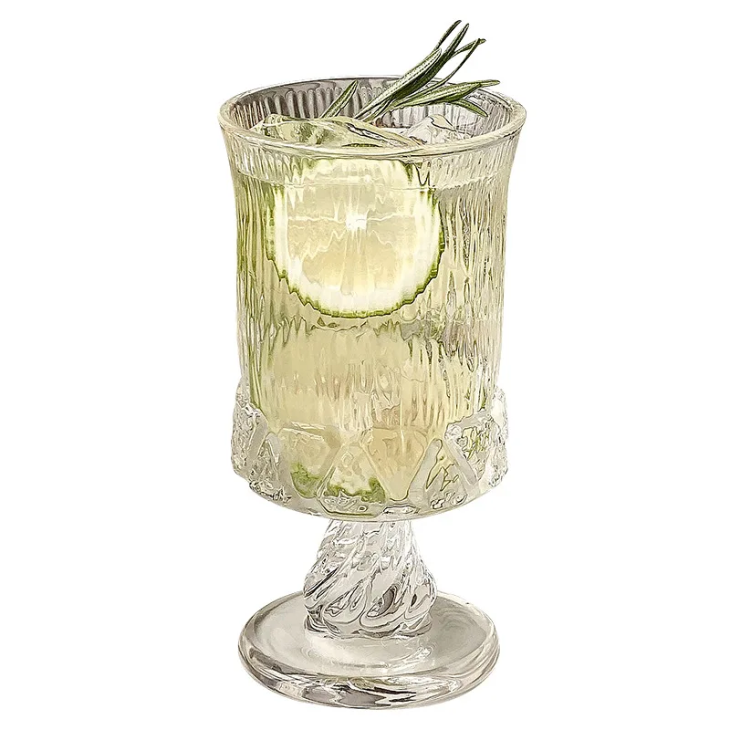 New Minimalist French Court Style High Footed Glass Niche Design Red Wine Glass Embossed Fruit Wine Cups Whiskey Cups Juice Cups