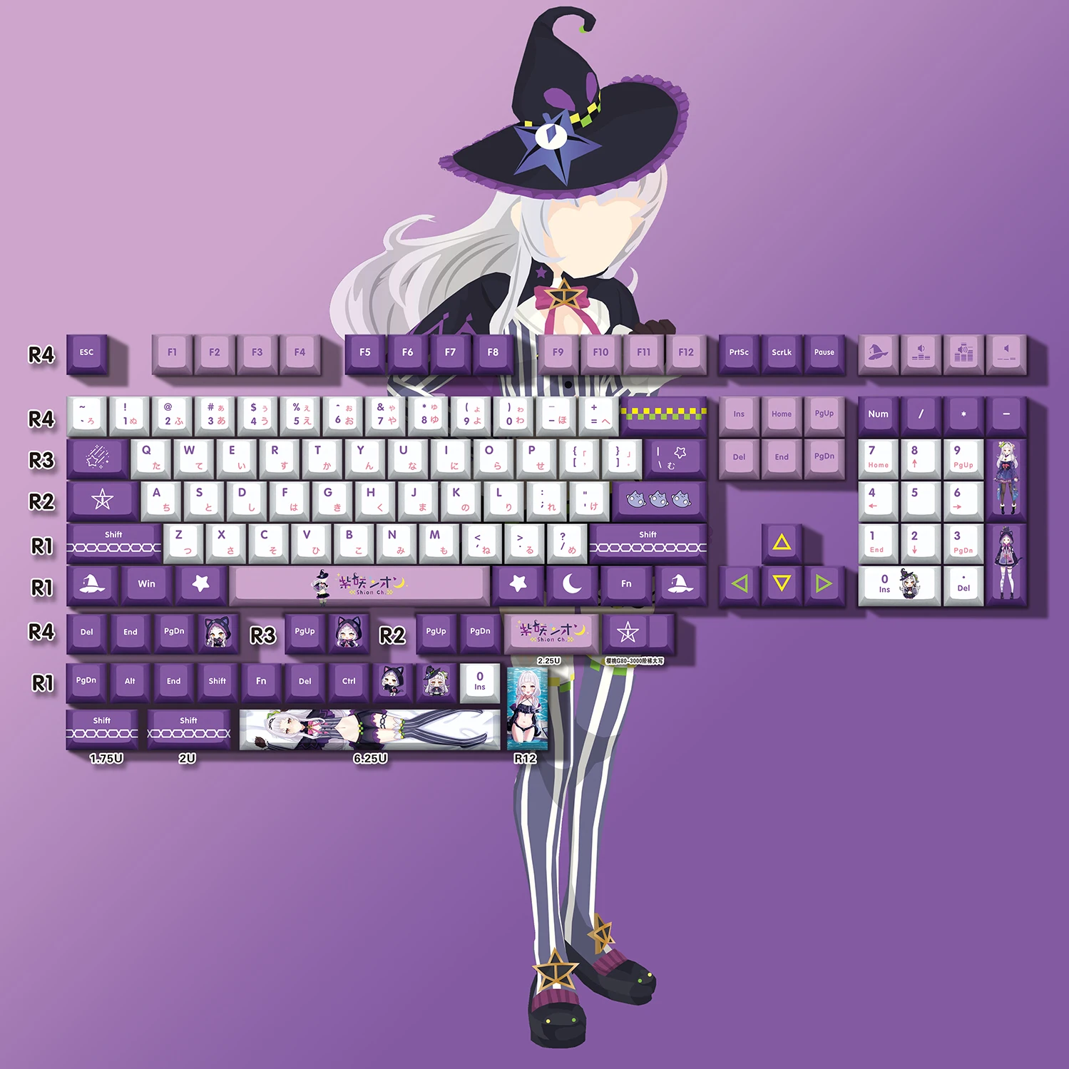 

Murasaki Shion 132 Key Cap Vtuber Hololive Key Cover PBT DYE Sublimation Cherry MX Cross Axis Switch Keycap Mechanical Keyboard