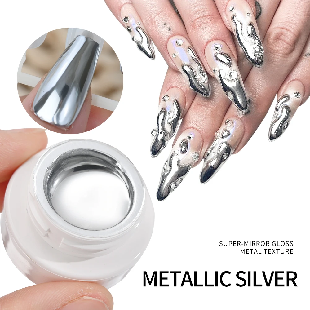 5ml Silver Gold Metallic Gel Nail Polish Chrome 3D Metal Painted Nails Gel Polish Glossy Liquid Mirror Effect  Manicure Varnish view 3