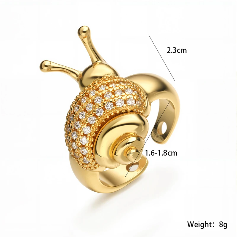 GANPUP Funkelnde Zirkonia-Schnecken-Fingerringe für Damen, Modisch, Neu, Trendig, 18K Gold PVD-beschichtet, Verstellbarer Ring, Schmuckgeschenk für Partys – Detail 1