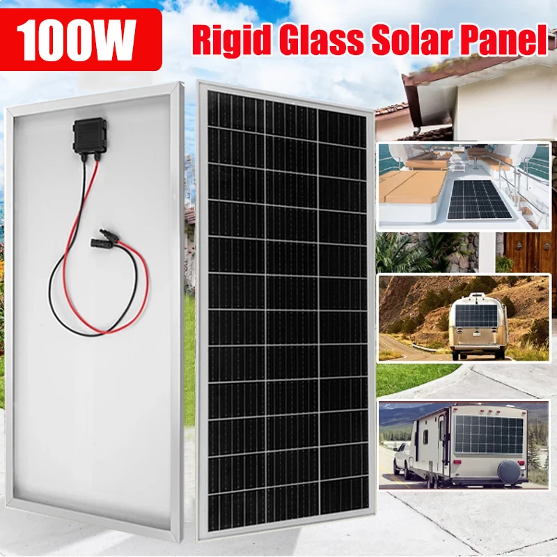 100W Rigid Solar Panel 18V Flexible Solar Cell Kit Photovoltaic Panel System Battery Charger For Home Balcony Camper RV Car Boat