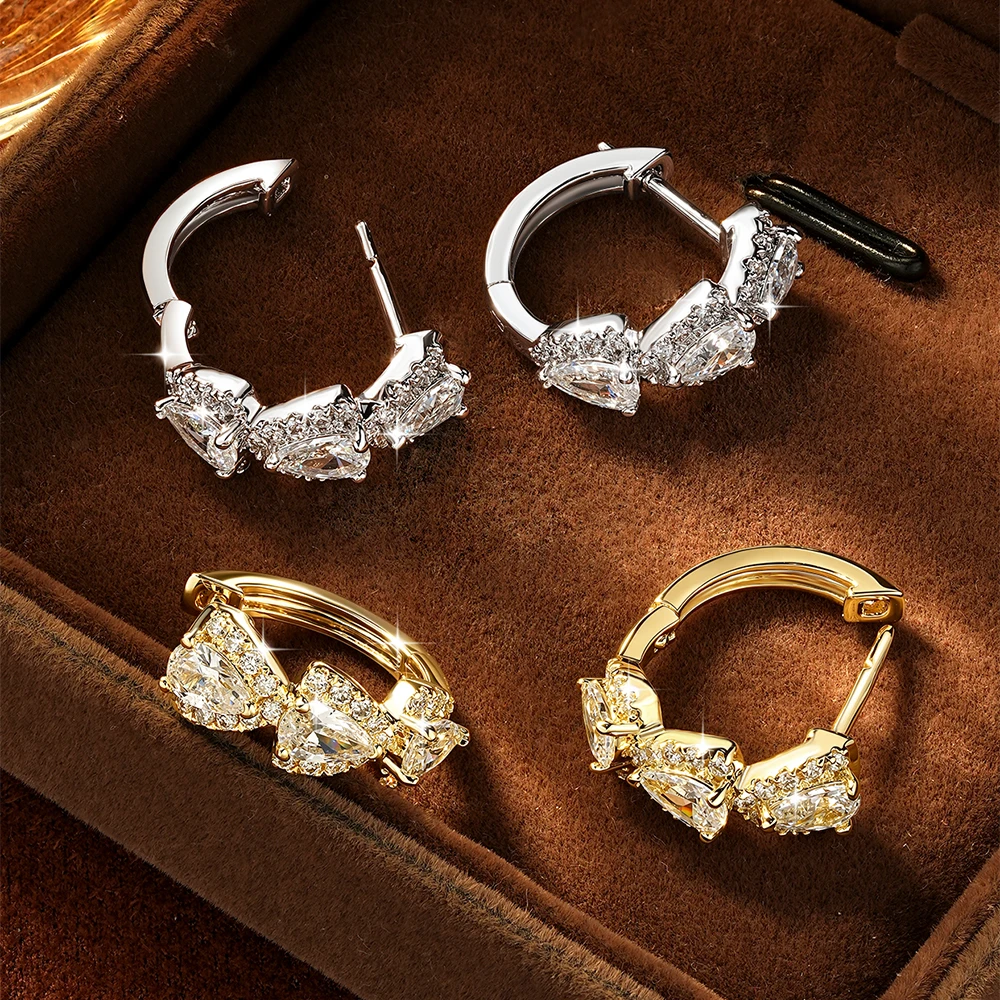 OXTAO Pear Shape Zirconia Hoop Earrings for Women Moissanite Dangle Earrings Wedding Party Anniversary Jewelry 14K Gold Filled - view 3