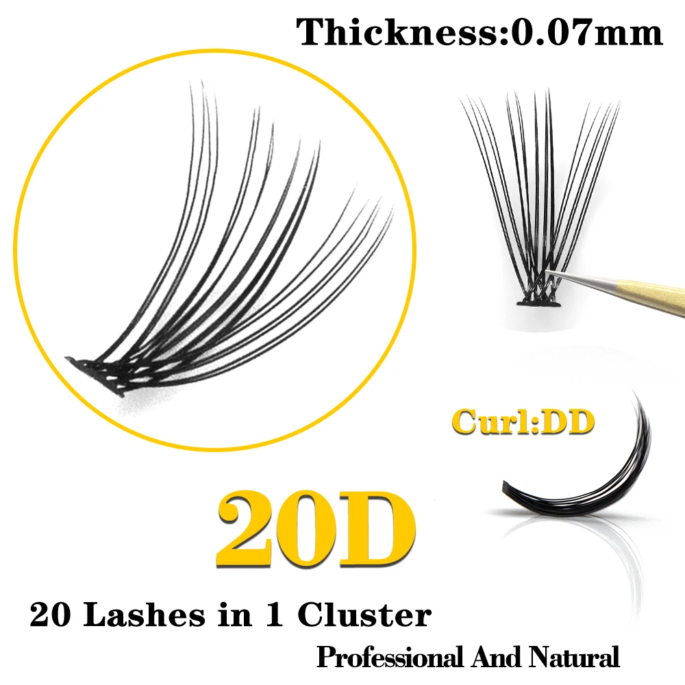 Kimcci 60knots/Case Natural False Eyelash Extension Makeup 20P Mink Individual Faux Eye Lashes Professional Fake Grafting Cilias