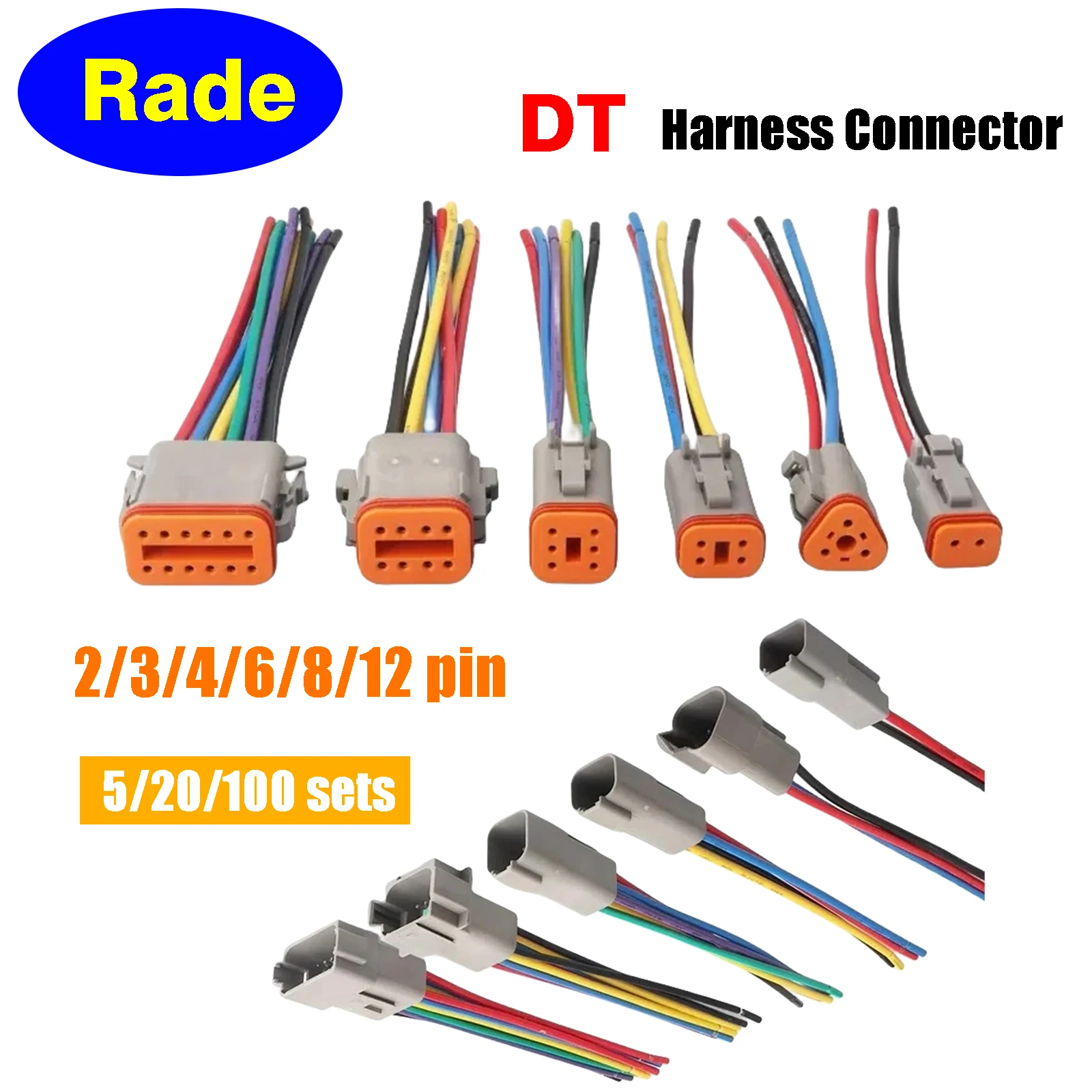 5/20/100Set Deutsch Style DT Connector With 15cm Wiring Harness Waterproof Electrical Car Plug DT06-2S DT04-2 3 4 6 8 12 Pin