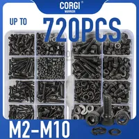 Up to 720 Black Hex Socket Cap Head Screws Kit M2 M2.5 M3 M4 M5 M6 M8 M10 12.9 Steel  Allen DIN912 Machine Screw Assortment Set