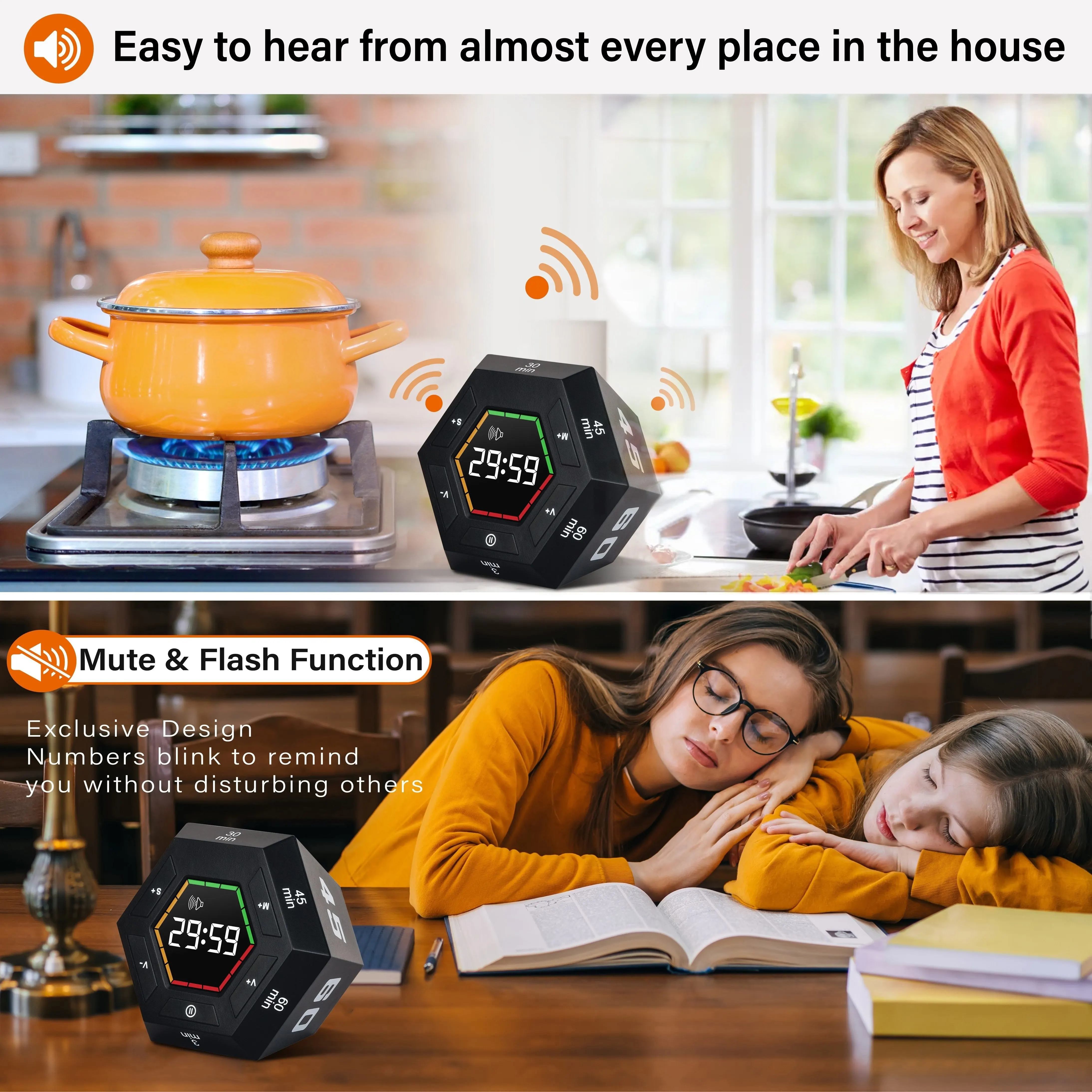 Magnetic Smart Productivity Kitchen Timer Digital Study Pomodoro Cooking Timers Hexagon Visual Flip Timer for kids