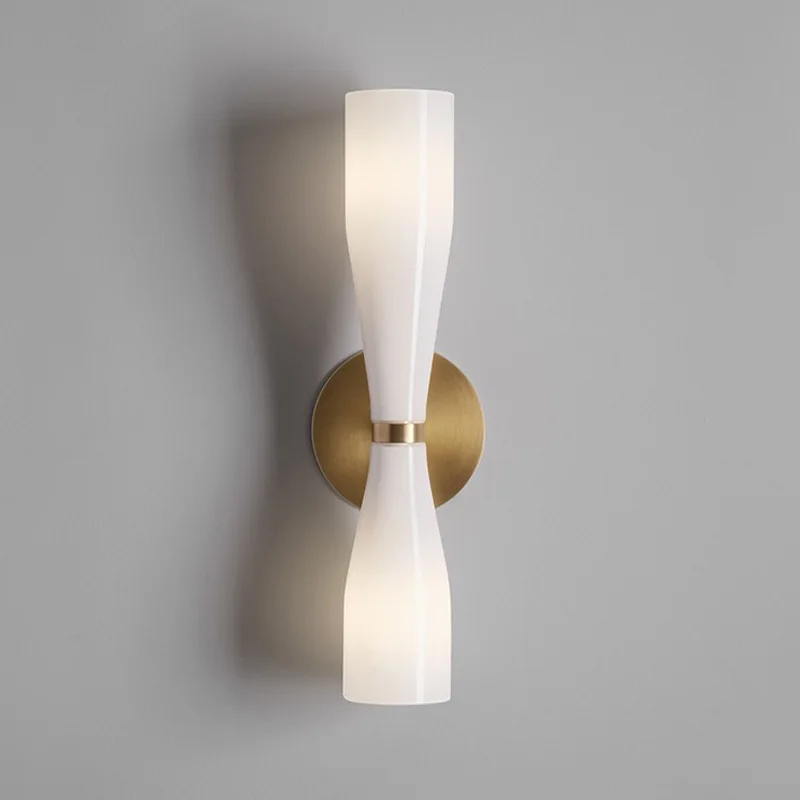 Italian Minimalist Copper Wall Lamp With Double White Glass Horn Lampshade Modern LED Bulb Wall Ight For Living Room Home Decor