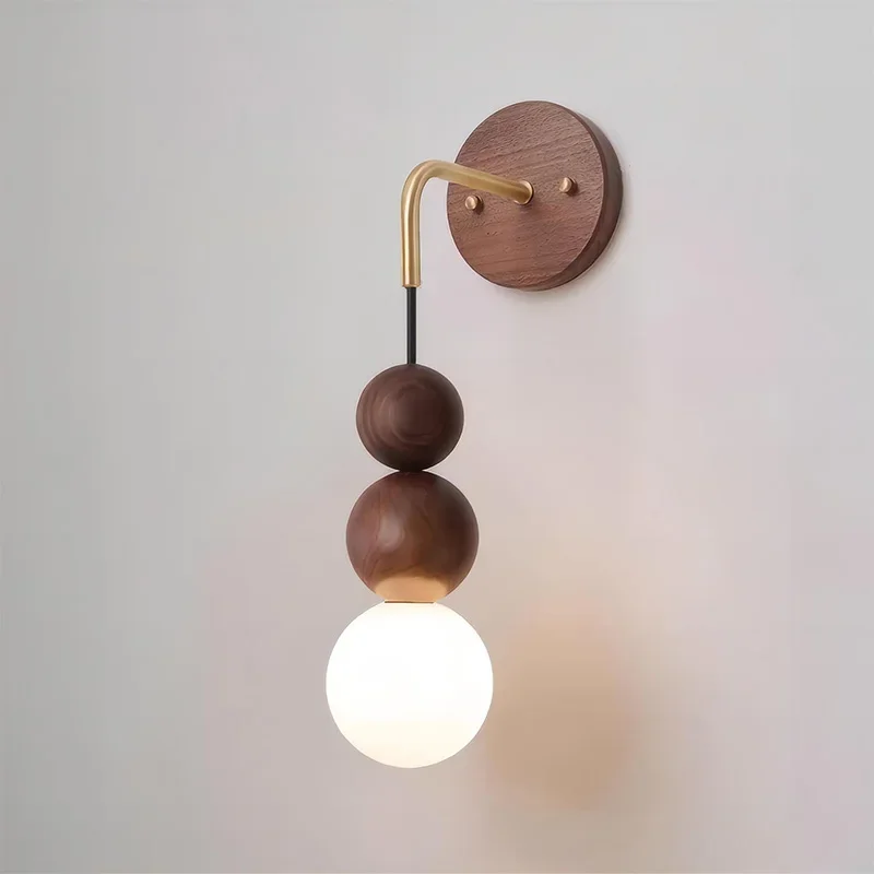 Ancient Style Wall Light Luxury Living Room Background Wall Bedroom Headboard Walnut Japanese Retro Copper Hallway Wall Lamp