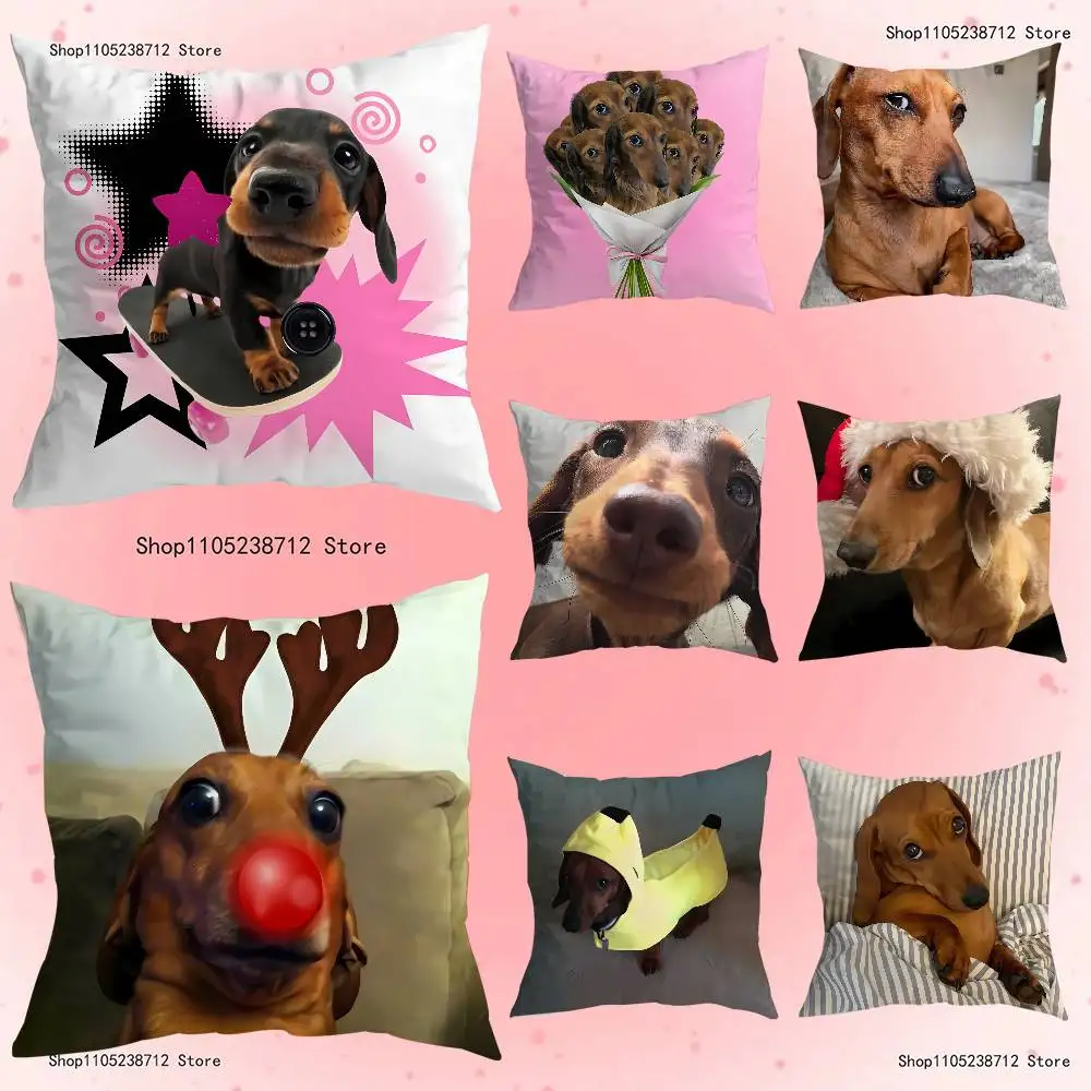 

Funny Dachshund Pillow Covers Cartoon Sofa Decorative Home Double-sided Printing Short Plush Cute Cushion Cover